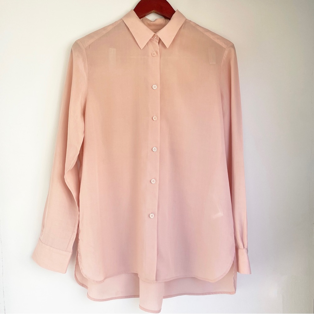 Filippa K relaxed fit button up in size small, soft pink.